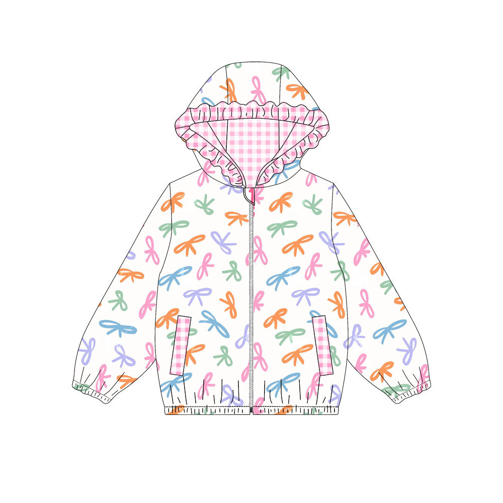 Colorful bows ruffle kids girls hooded jacket