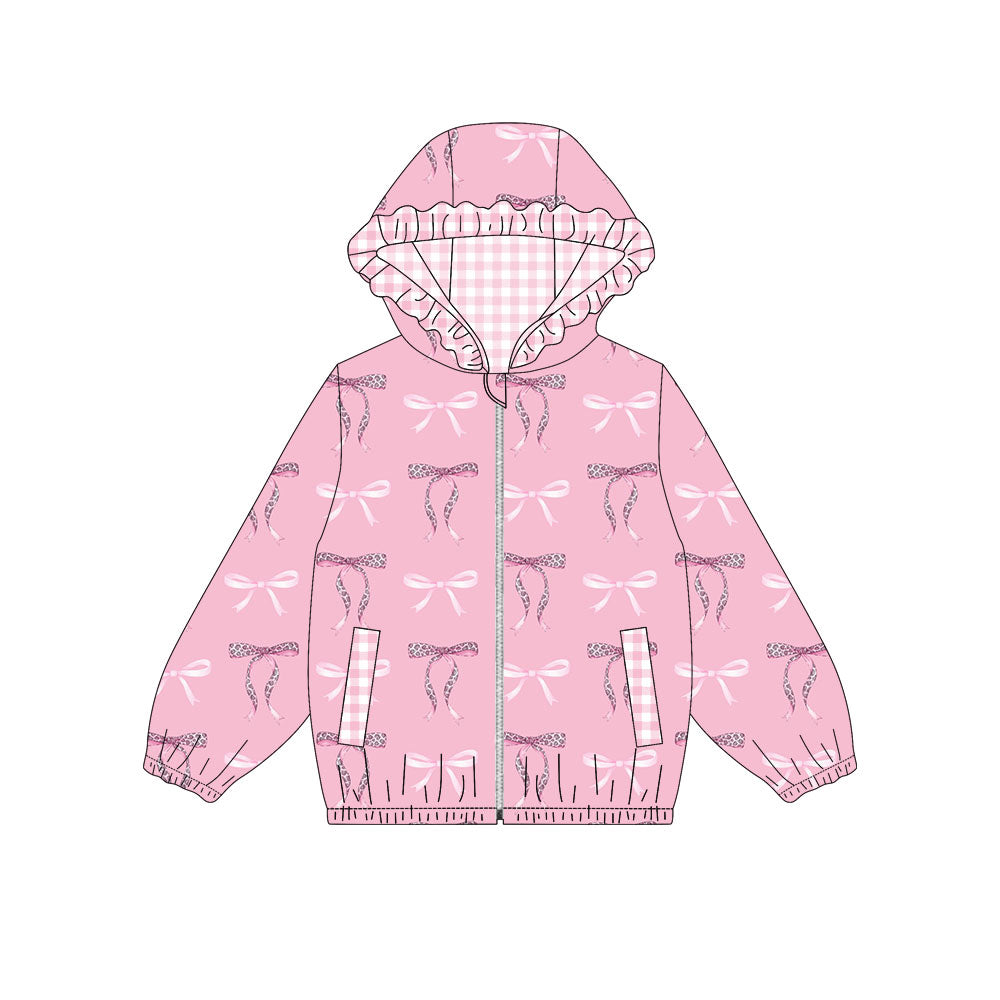 Pink bows plaid ruffle kids girls hooded jacket