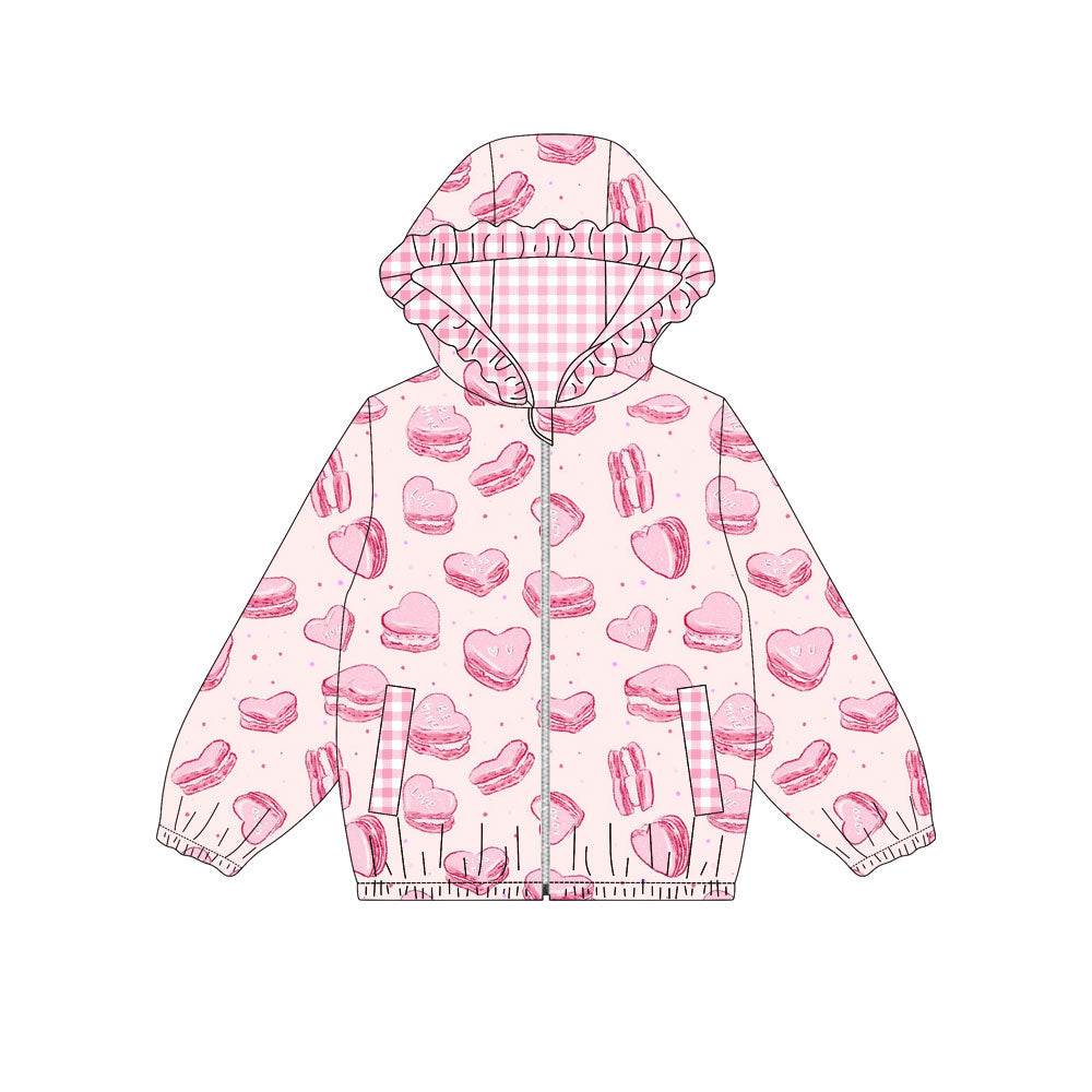 Pink heart plaid ruffle kids girls valentine's hooded jacket