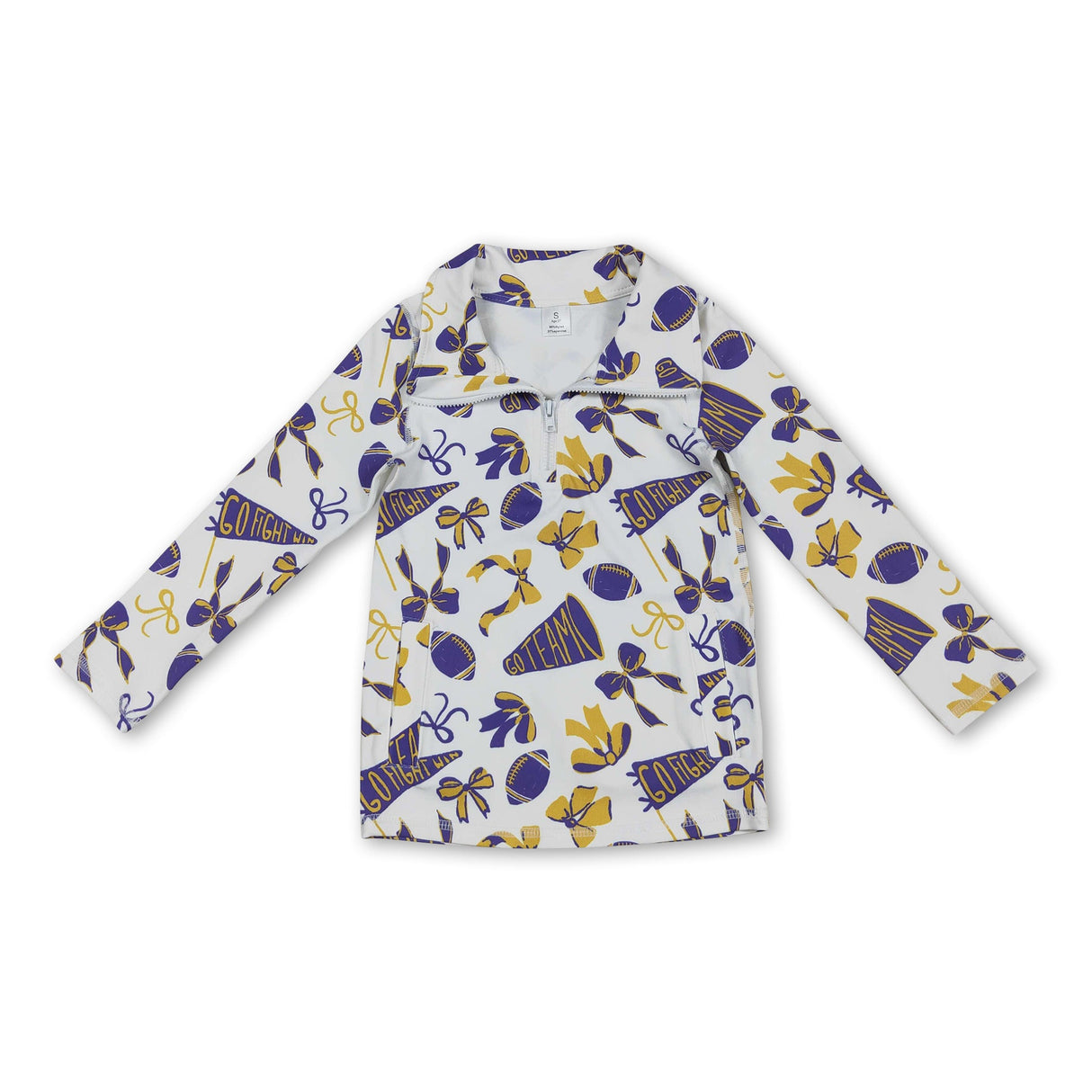 Yellow bow purple football go team girls activewear top