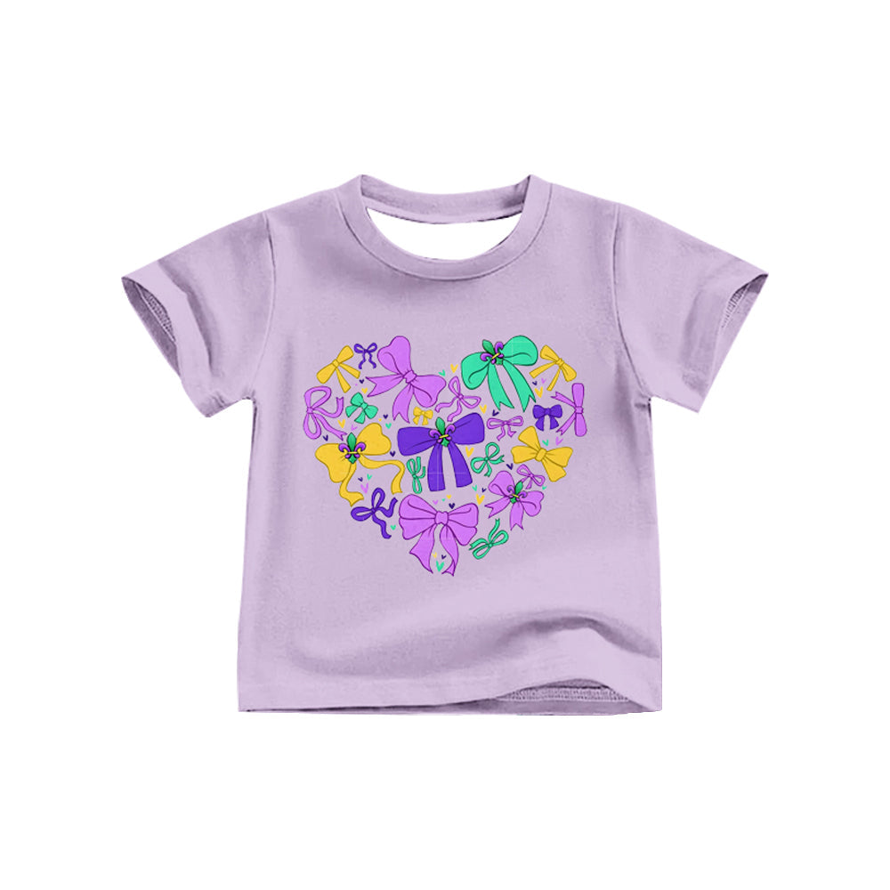 Short sleeves purple yellow green bows kids girls summer top