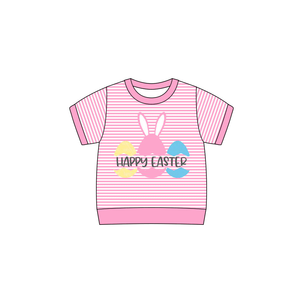 Short sleeves pink stripe happy easter kids girls summer top