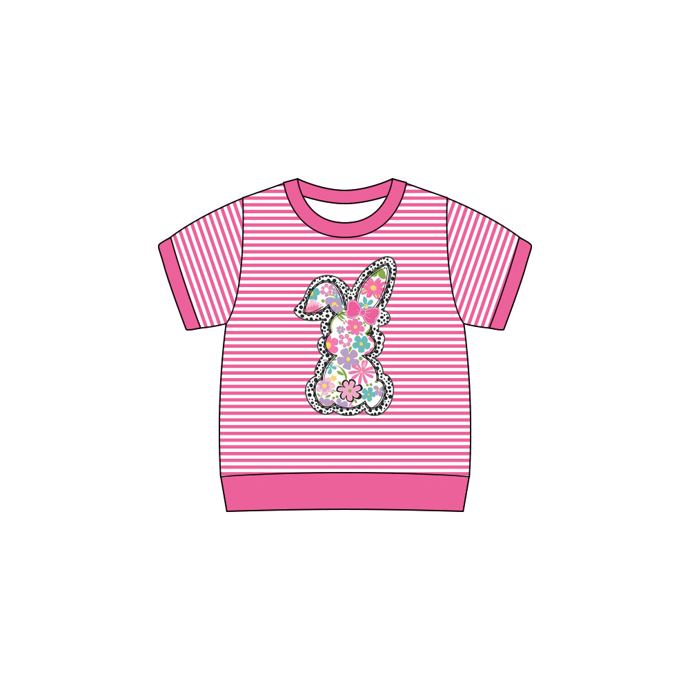 Short sleeves pink stripe rabbit easter kids girls summer top