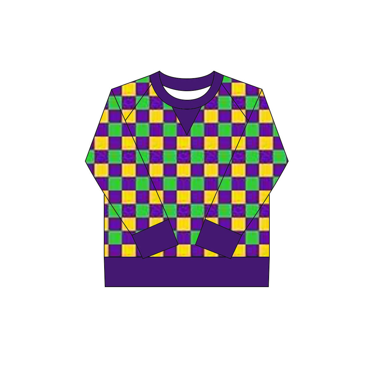 long sleeve purple yellow green plaid kids girls top
