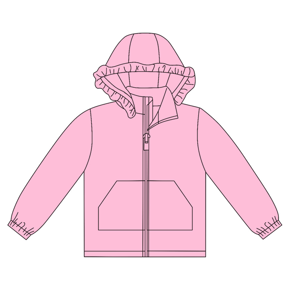 Long sleeves pink solid zipper pocket girl hoodie