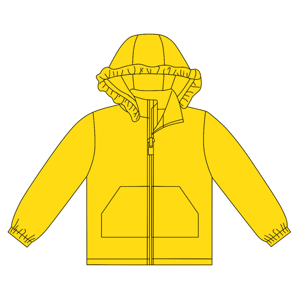 Long sleeves yellow solid zipper pocket girl hoodie