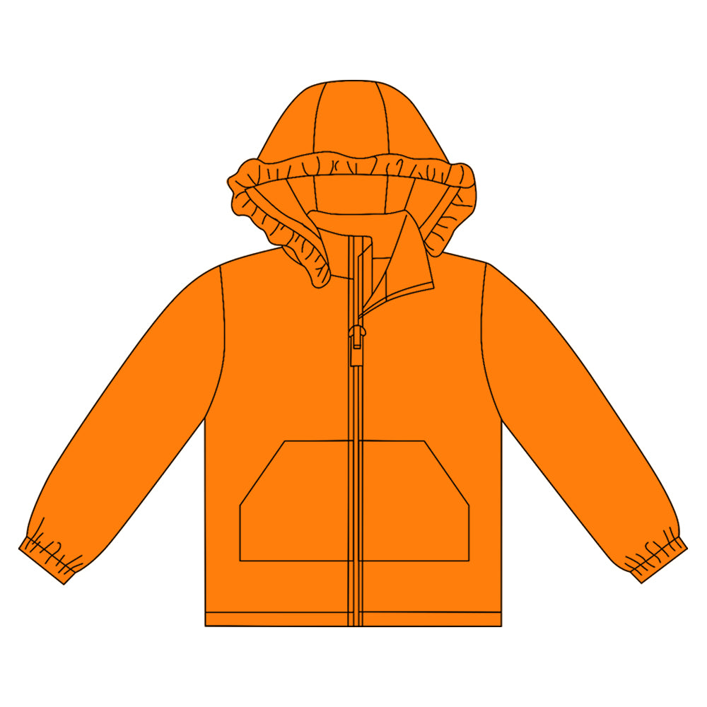 Long sleeves orange solid zipper pocket girl hoodie