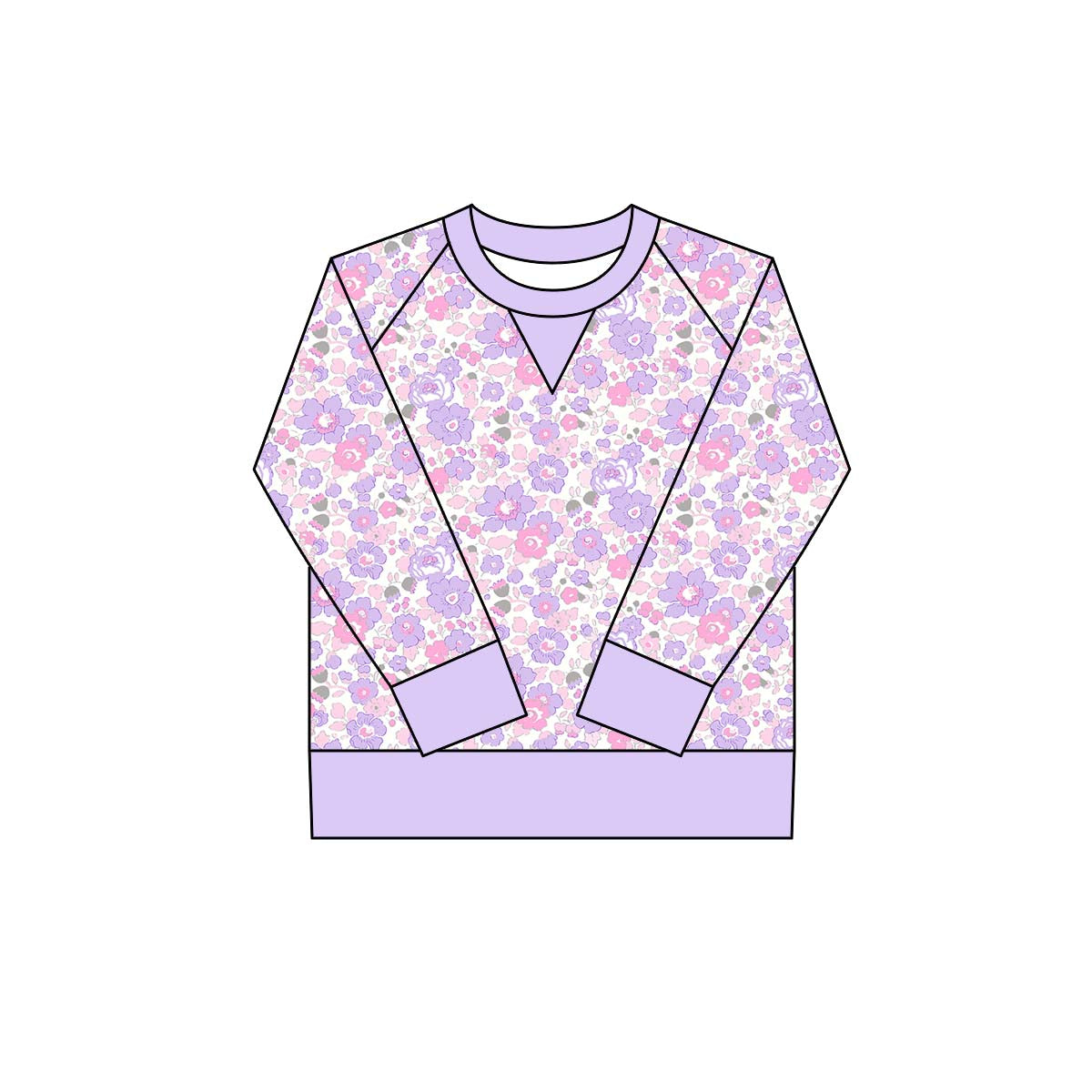 small purple flowers print yoga girl long sleeve top