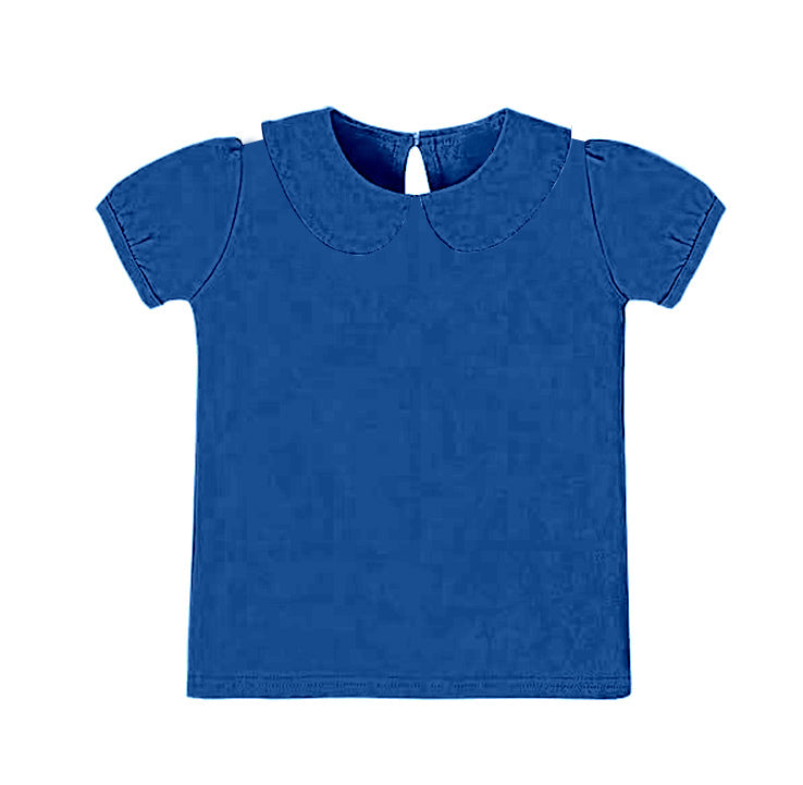 blue solid print yoga girl top