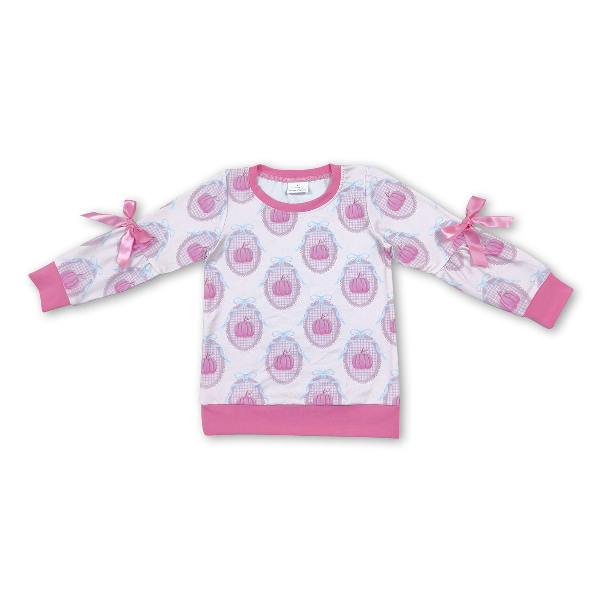 Long sleeves bow pink pumpkin girls fall shirt