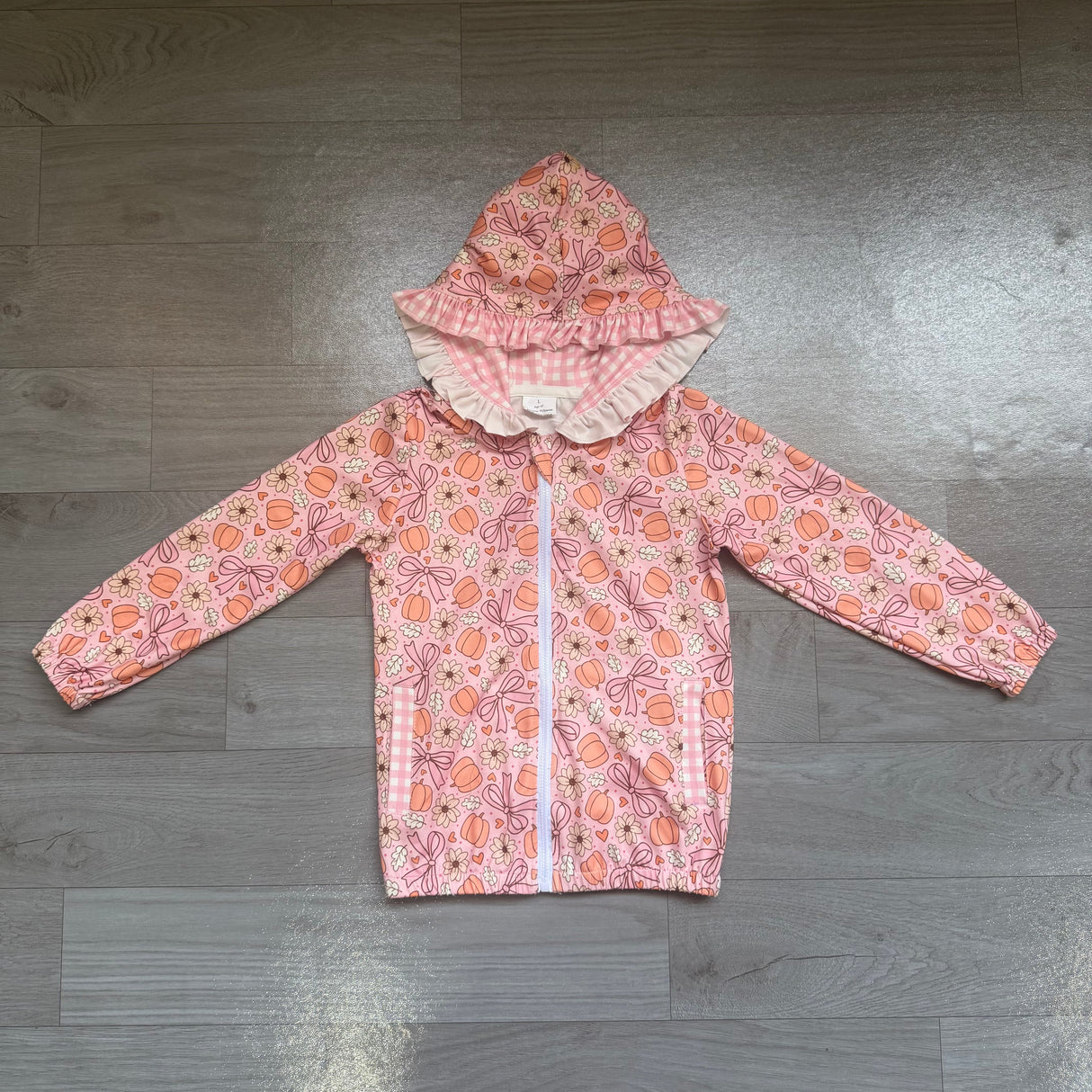Floral pumpkin bow ruffle girls fall hooded jacket