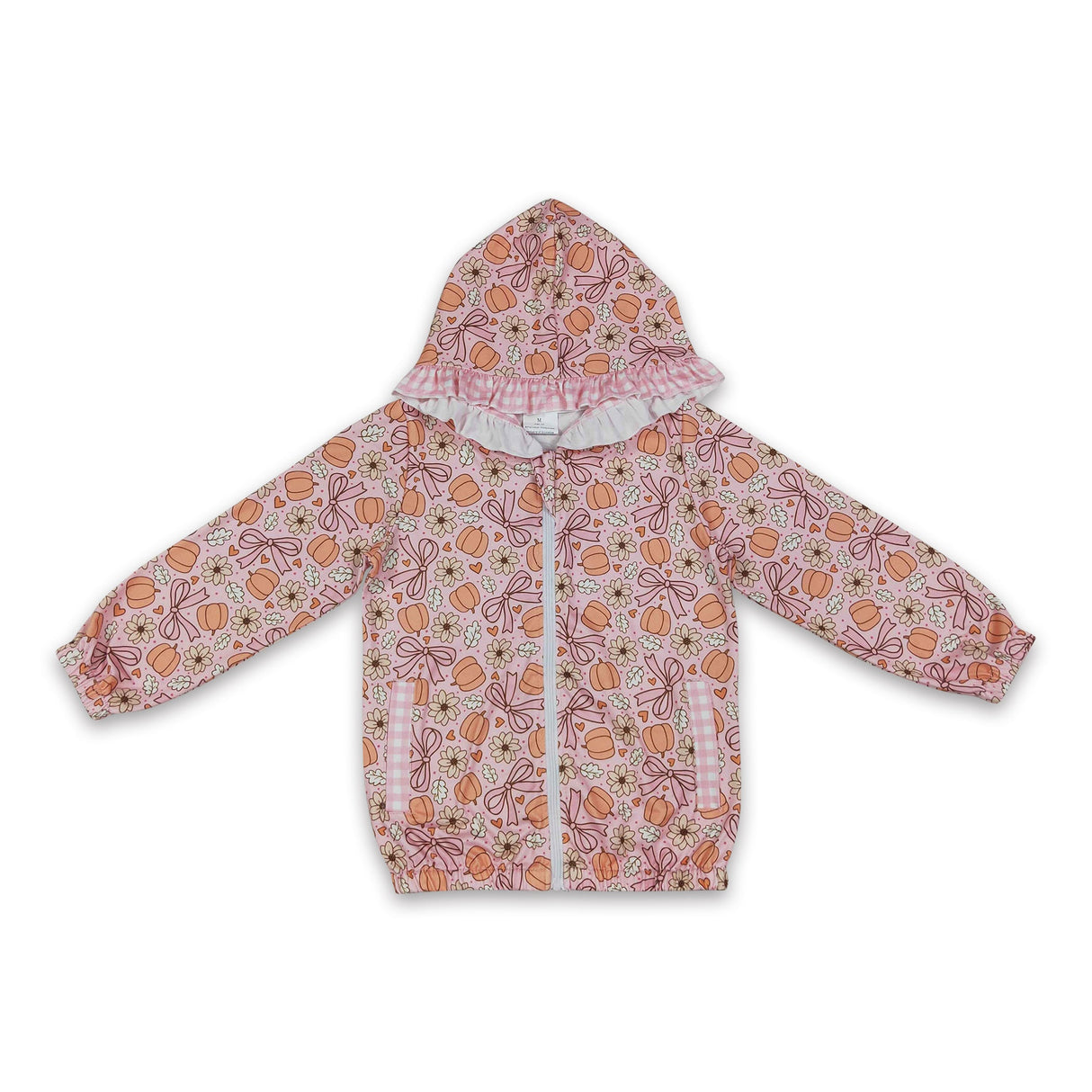 Floral pumpkin bow ruffle girls fall hooded jacket