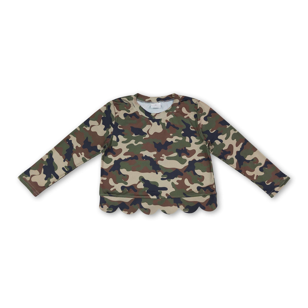 Long sleeves green camo scallop kids girls top