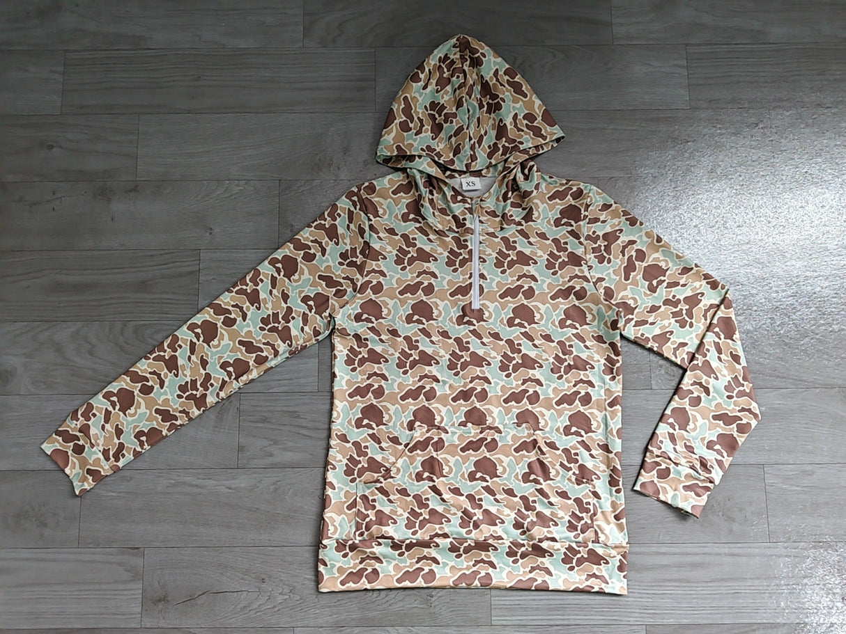 Long sleeves mint camo pocket adult women zipper hoodie