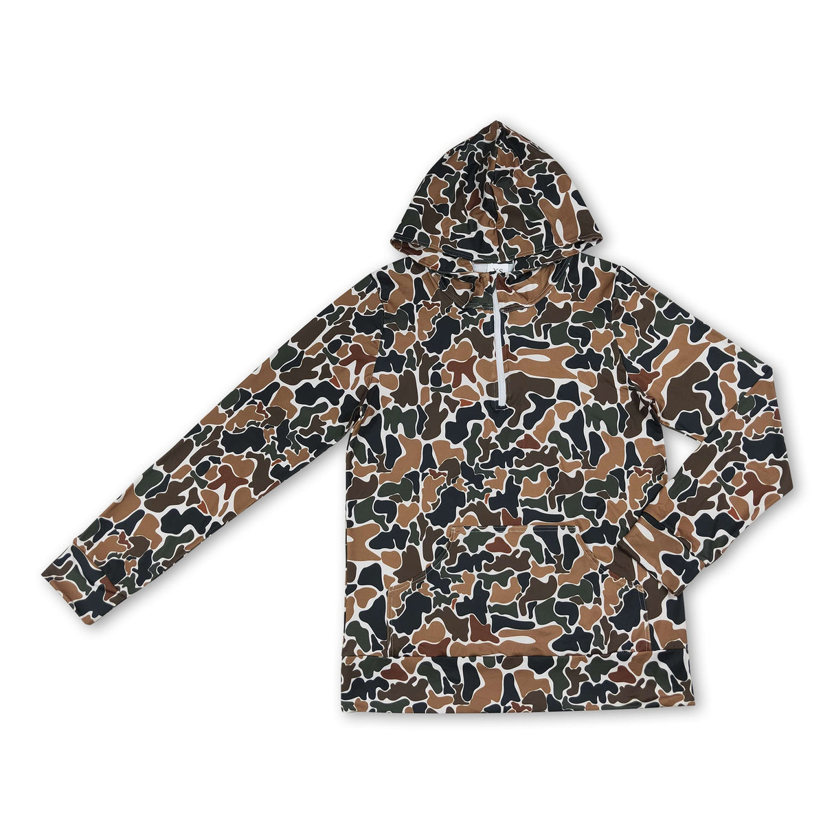 Long sleeves brown camo pocket adult women zipper hoodie