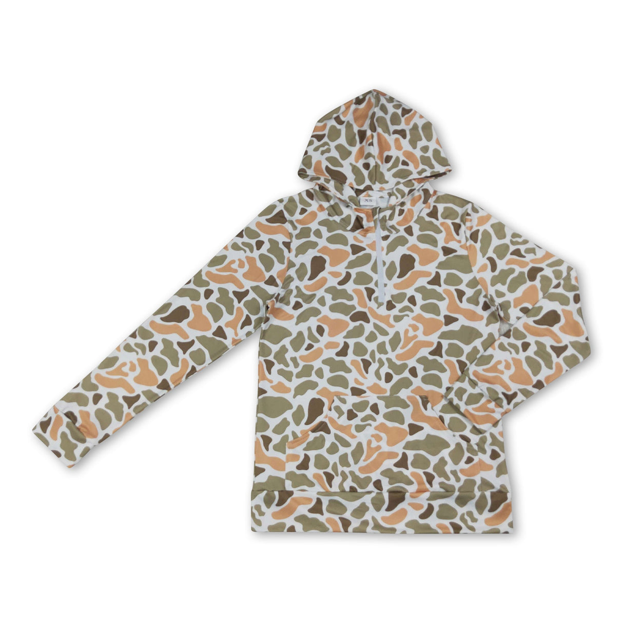 Long sleeves green camo pocket adult women zipper hoodie