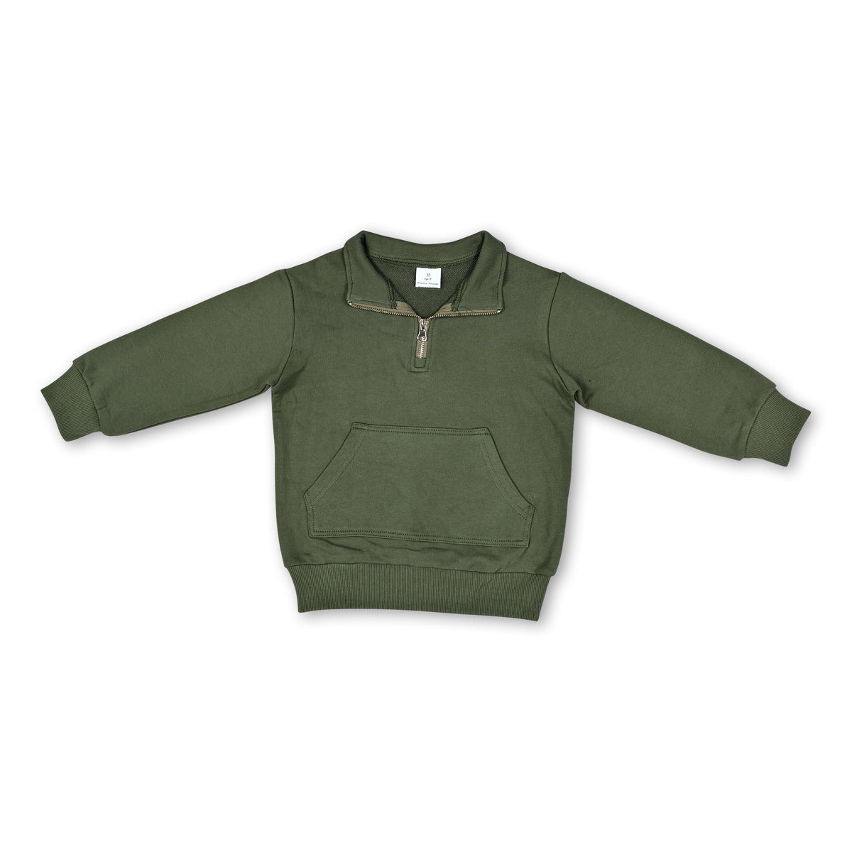 Long sleeves olive pocket zipper girls sweatshirt pullover
