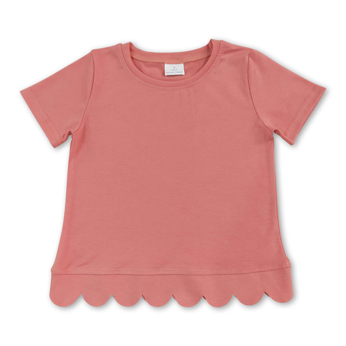 Short sleeves peach cotton scallop kids girls top
