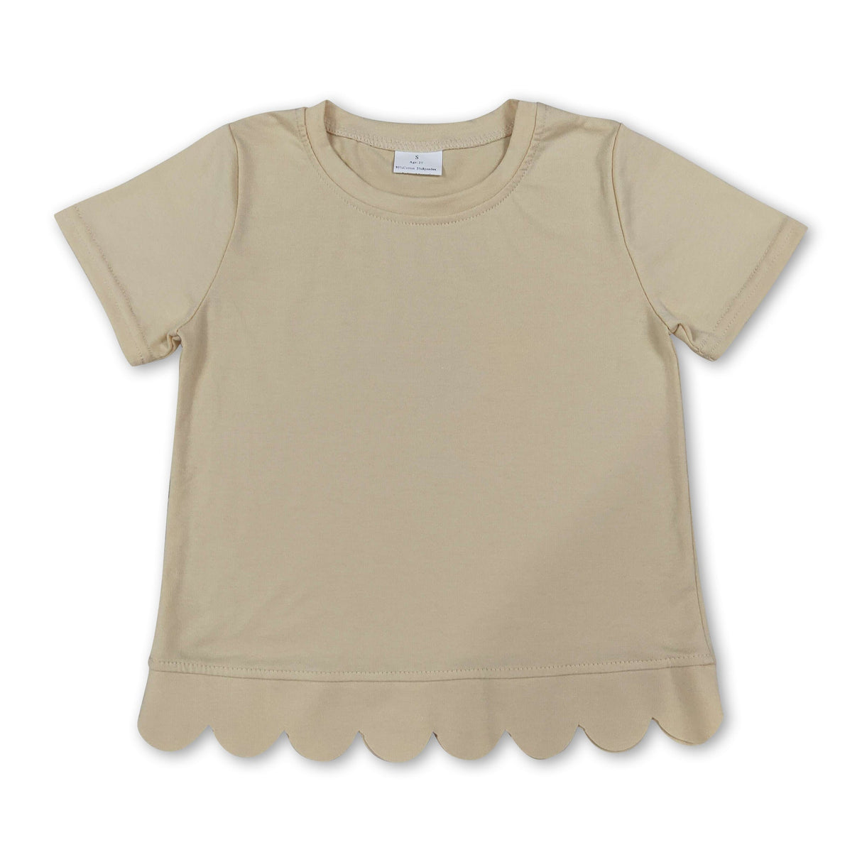 Short sleeves beige cotton scallop kids girls top