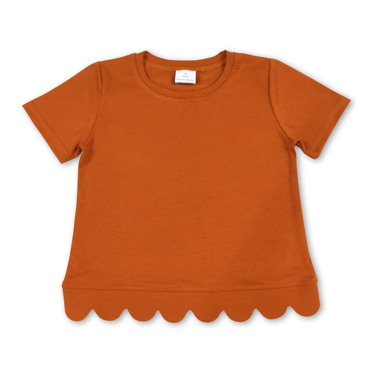 Short sleeves brown cotton scallop kids girls top
