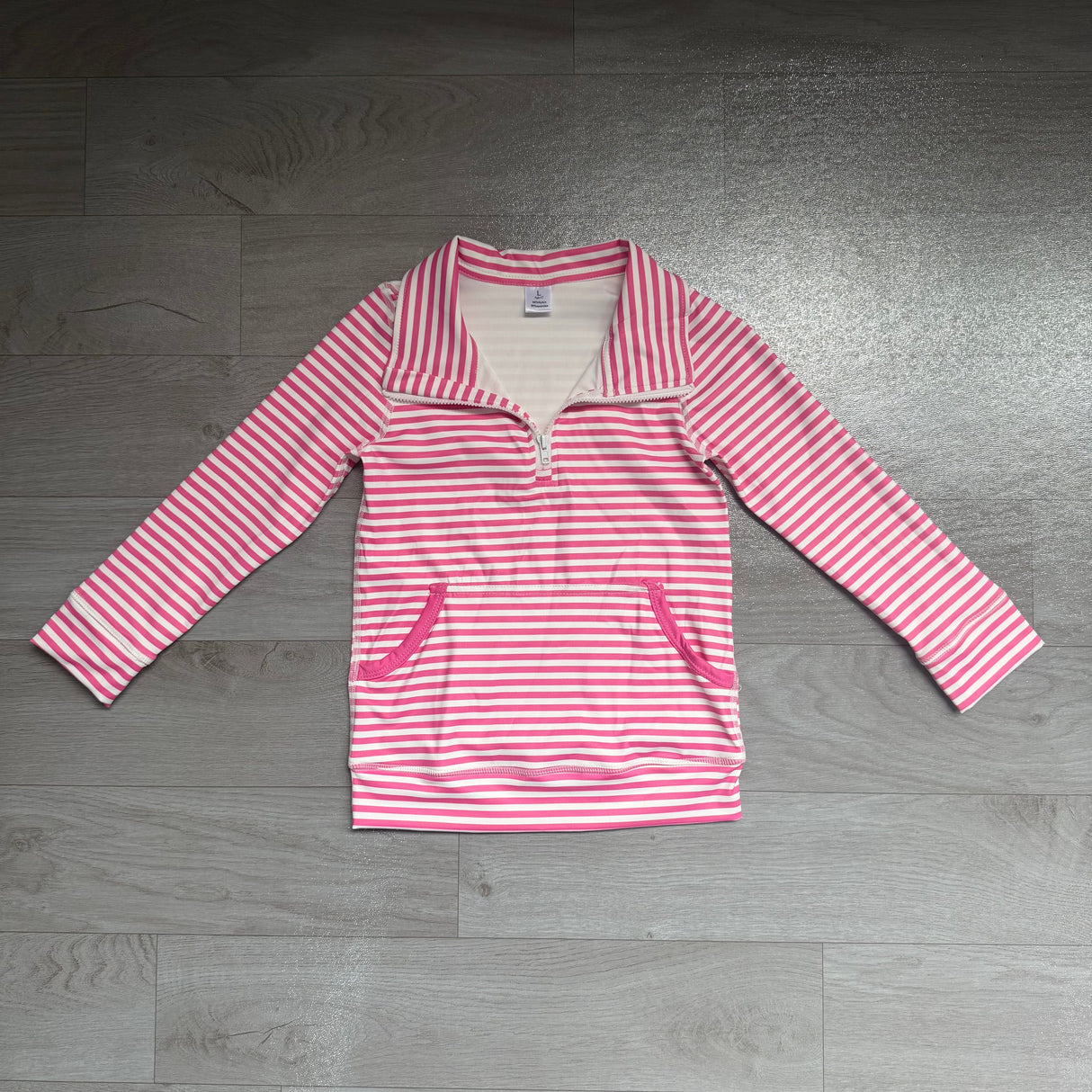Long sleeves pink stripe pocket girls zipper active pullover