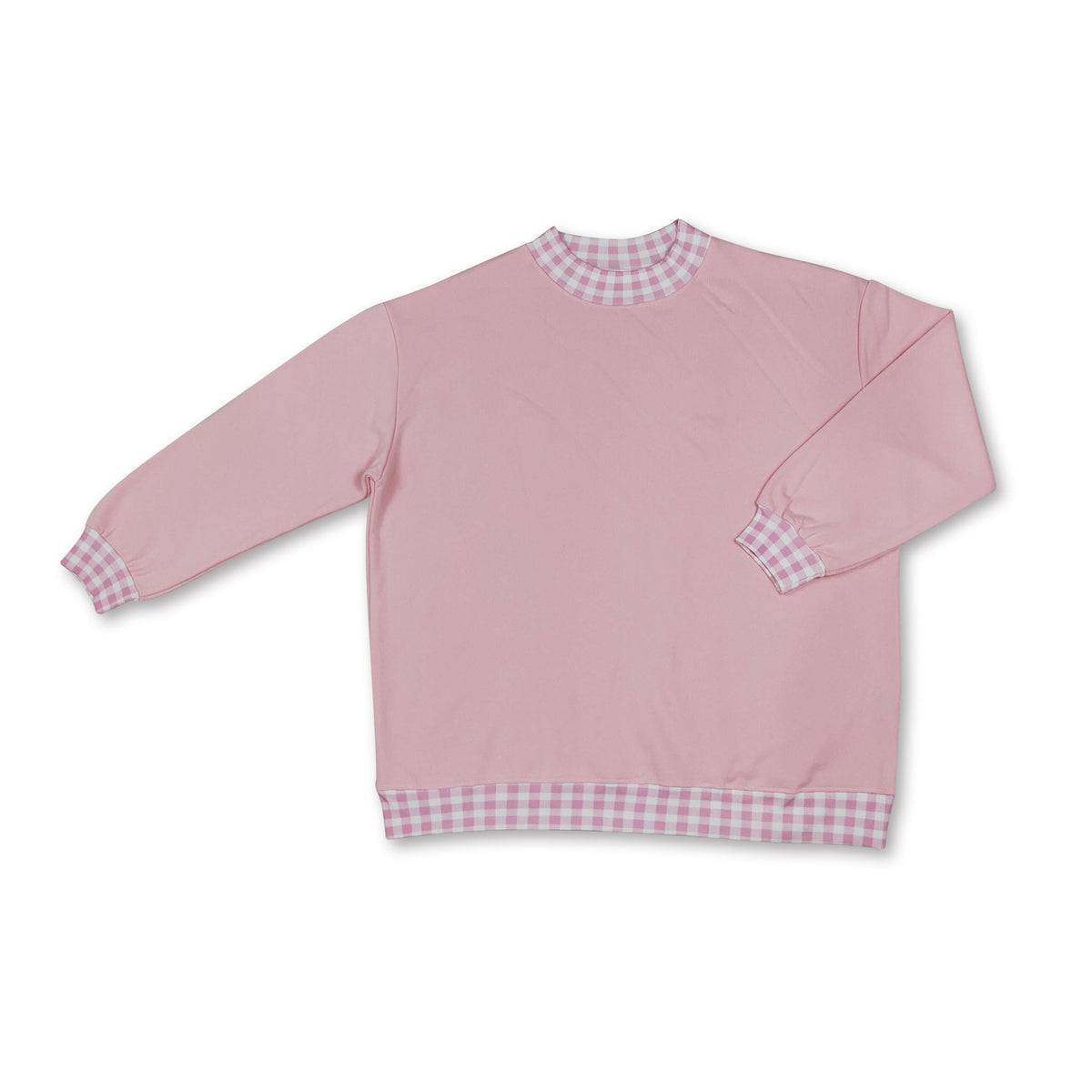 Long sleeves pink plaid mock neck adult women sweatshirt