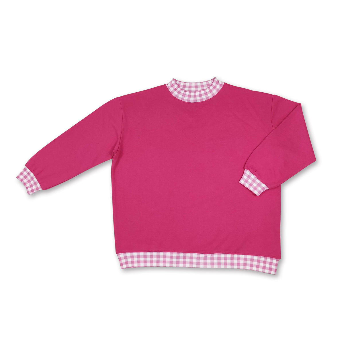 Long sleeves hot pink plaid mock neck adult women sweatshirt