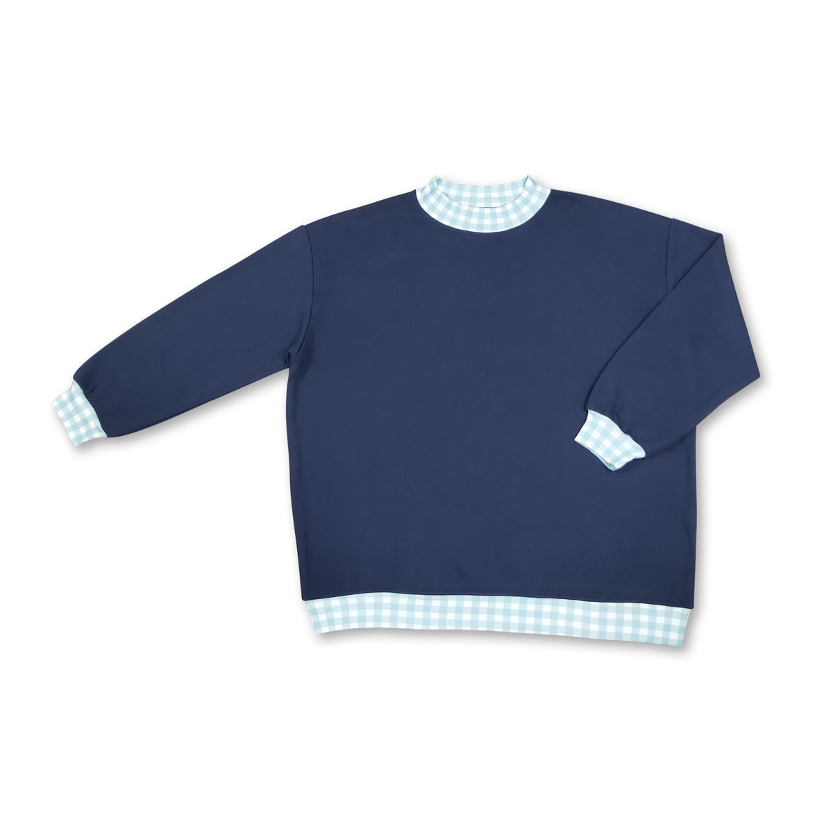 Long sleeves plaid mock neck navy adult women sweatshirt