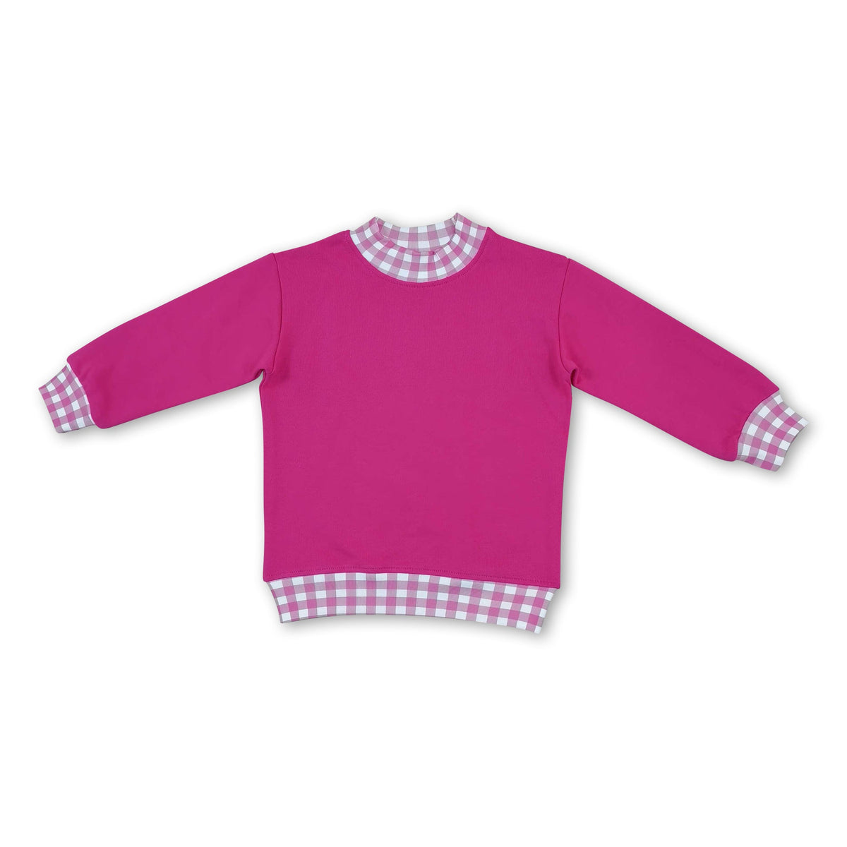 Long sleeves plaid hot pink kids girls mock neck sweatshirt