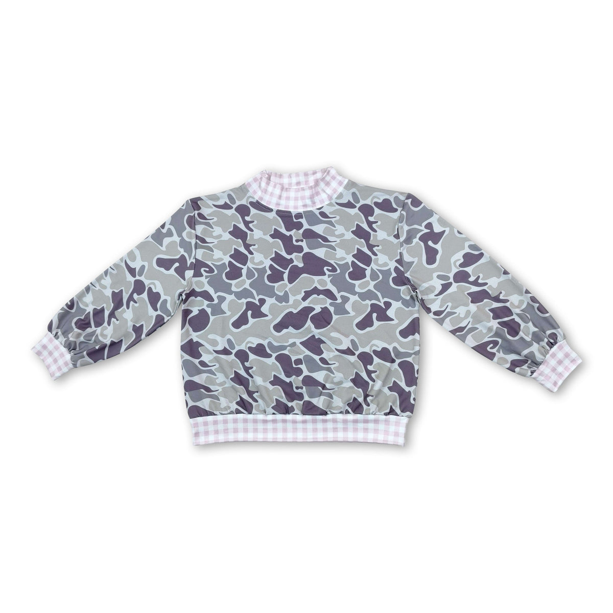 Long sleeves pink plaid mock neck camo kids girls top
