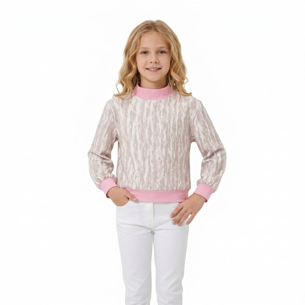 Pink long sleeves camo mock neck kids girls active top