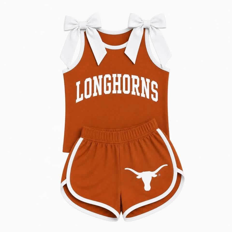 custom MOQ 5 pcs ORANGE LONGHORNS girl team outfits