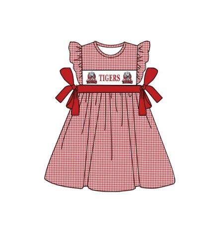 Deadline May 6 red tigers plaid flutter sleeves girls team dress