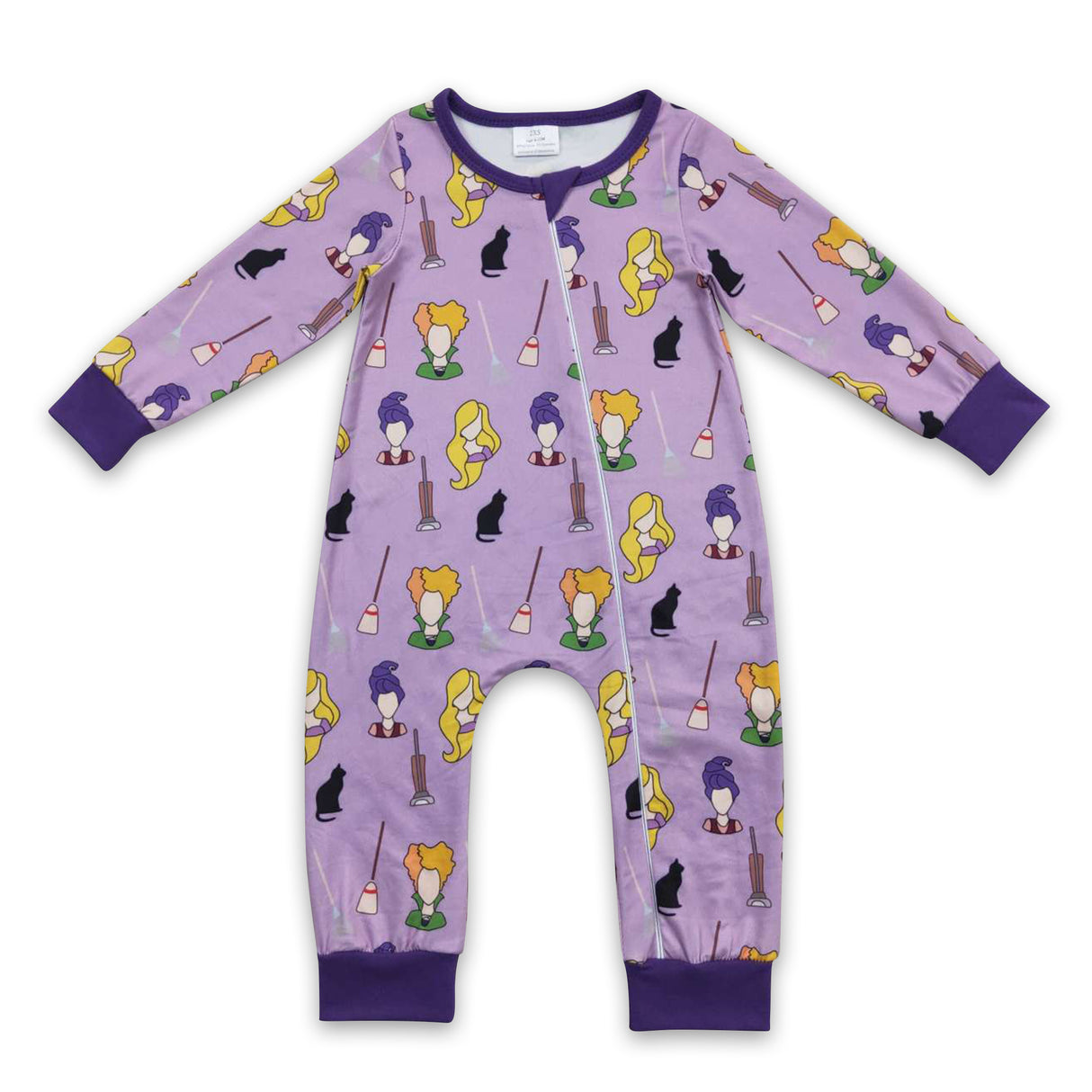 Purple witches baby girls Halloween zipper romper