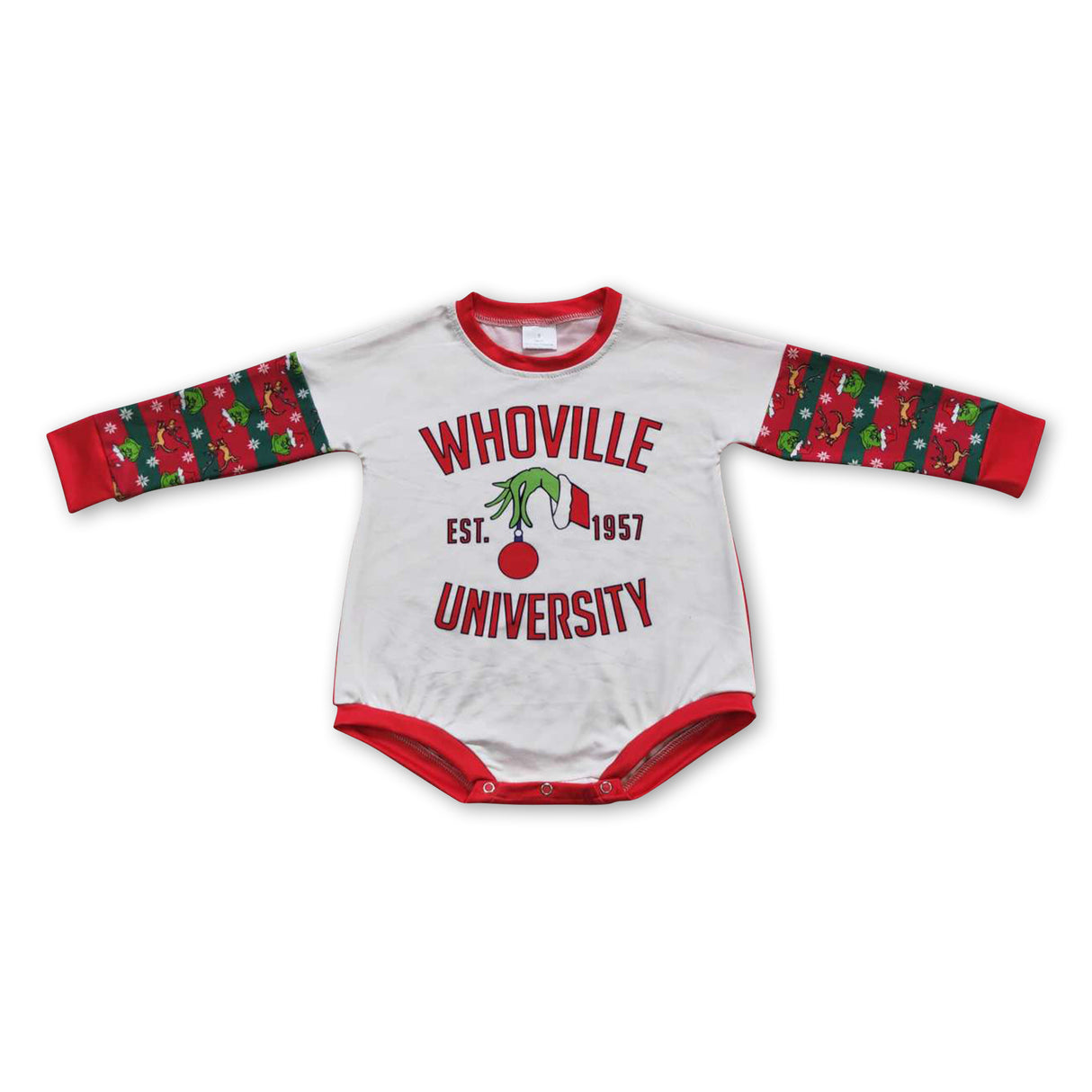 Green face university baby girls Christmas romper