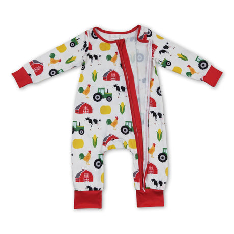 Chicken cow corn baby boy farm zipper romper