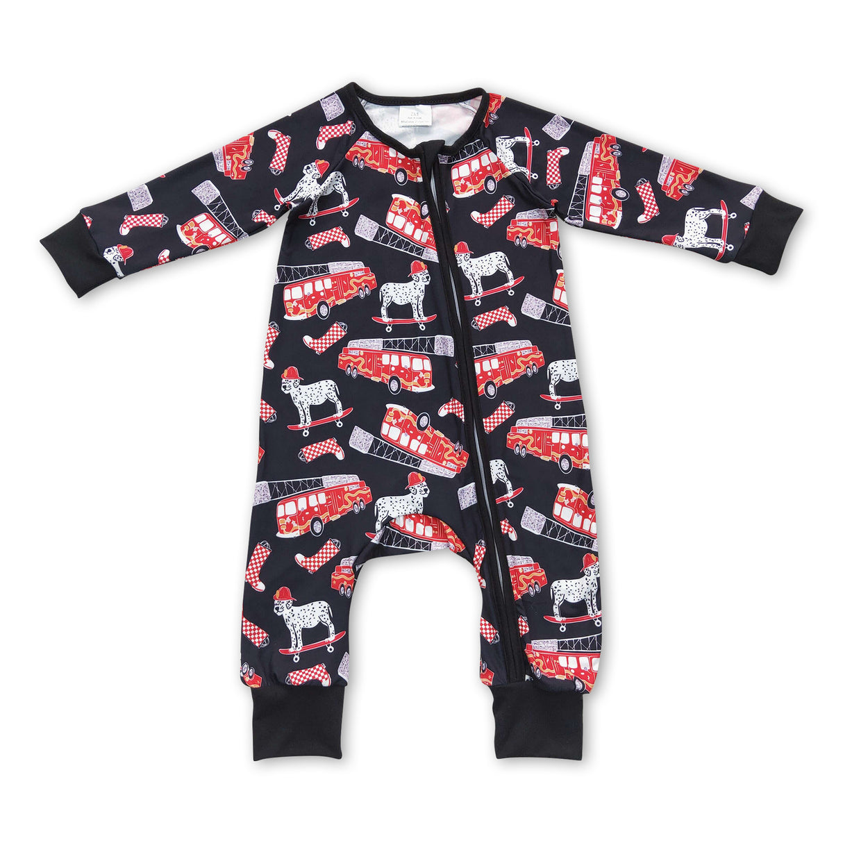 Dog fire truck long sleeves baby boy zipper romper