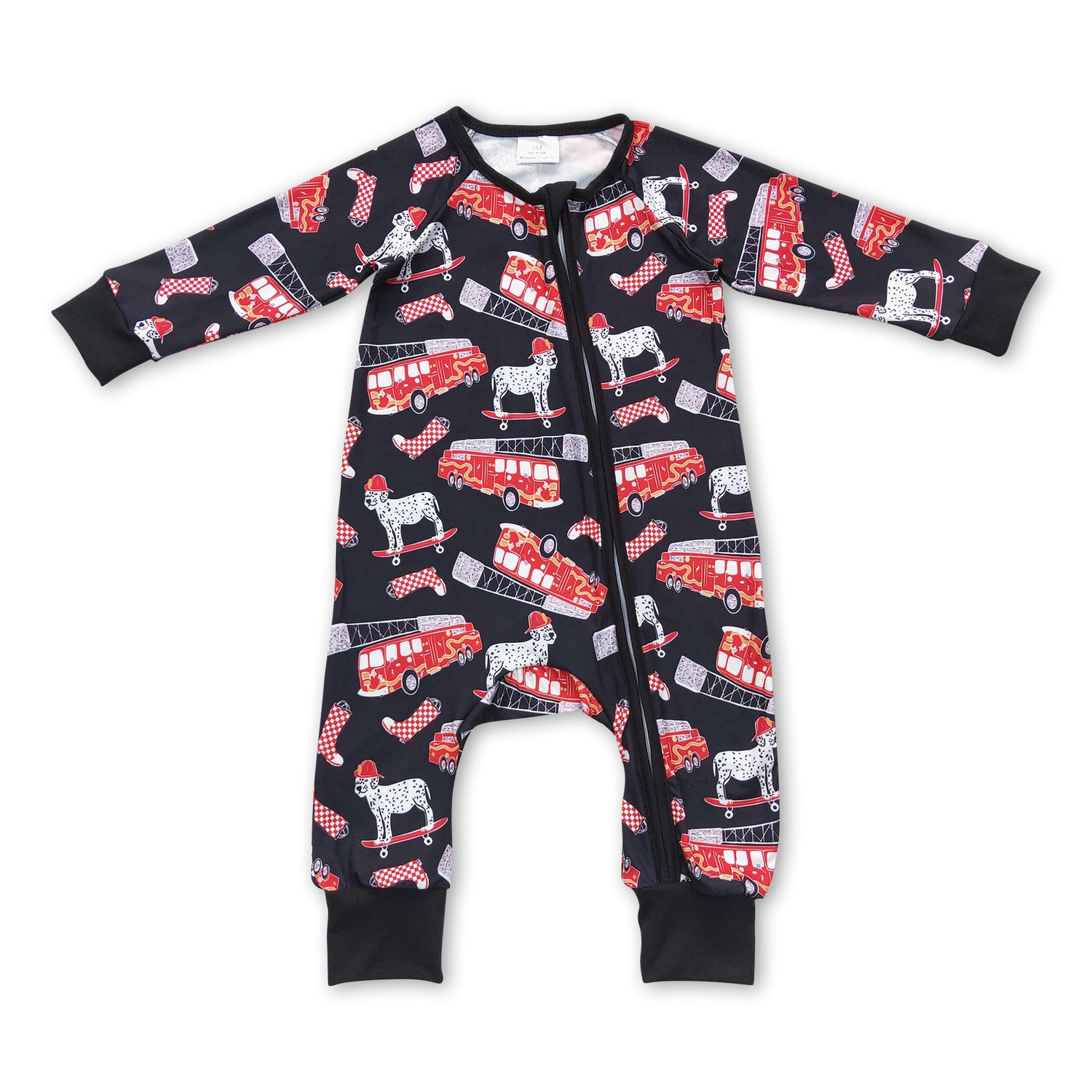Dog fire truck long sleeves baby boy zipper romper