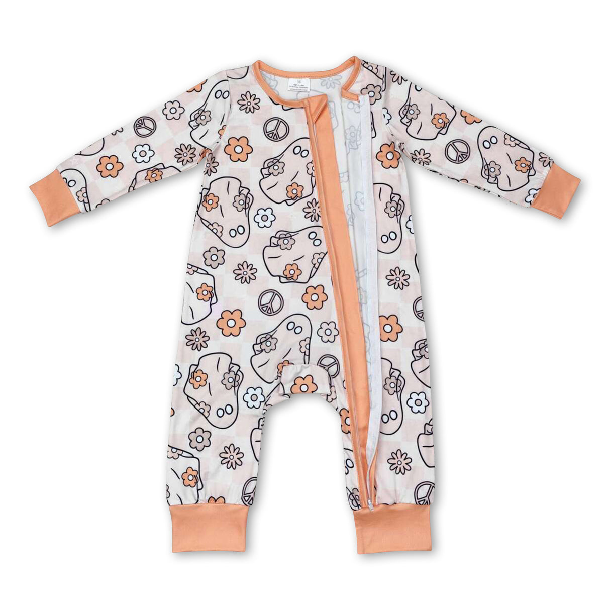 Ghost floral plaid baby girls Halloween zipper romper