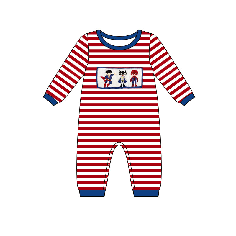 Long sleeves red stripe spider baby boy romper