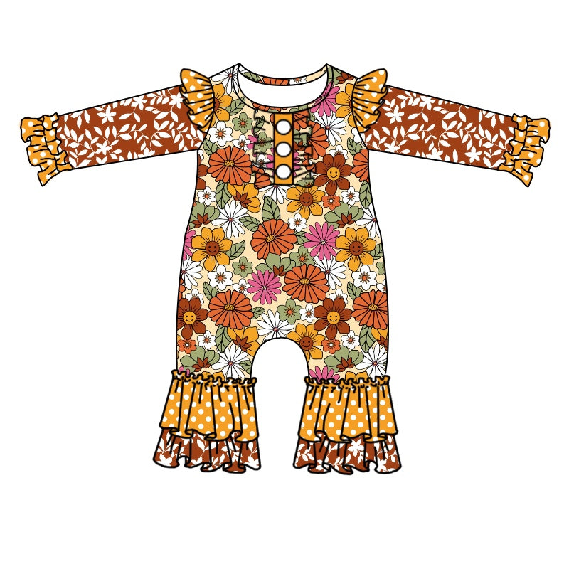 Long sleeves floral baby girls fall romper