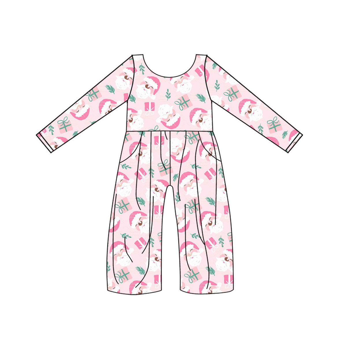 Pink santa gift baby girls Christmas jumpsuit