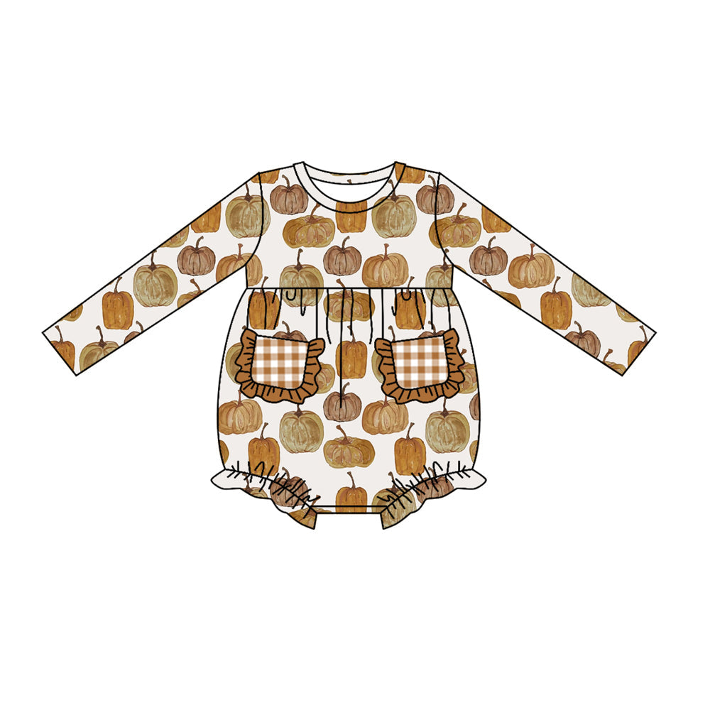 Long sleeves pumpkin pockets baby girls fall romper