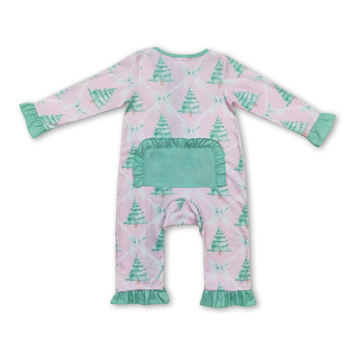 Christmas tree bow baby girls bamboo zipper romper