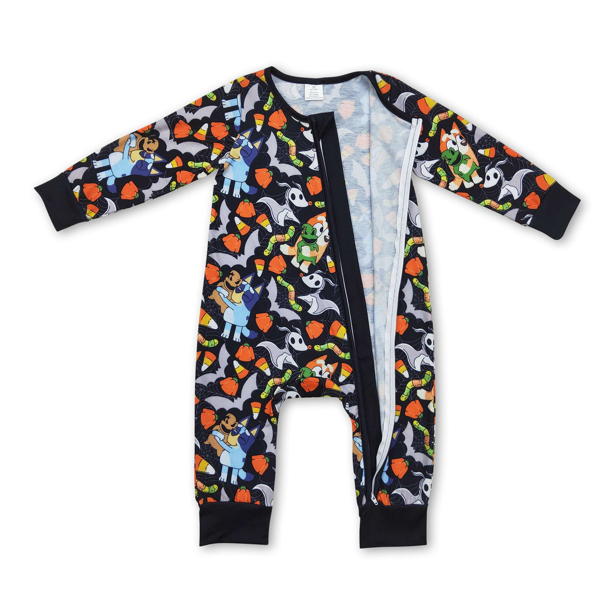 Long sleeves bat dog baby bamboo Halloween zipper romper