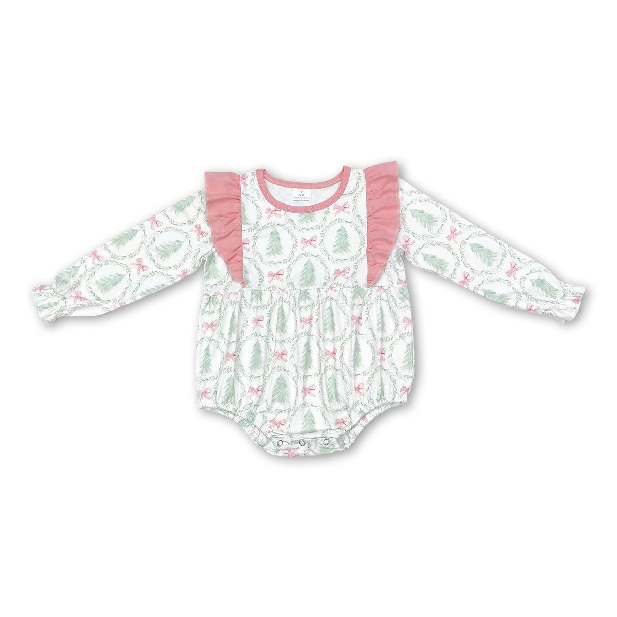 Long sleeves Christmas tree bow baby girls romper