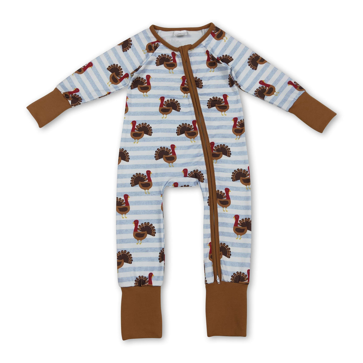 Brown turkey baby boy zipper Thanksgiving romper