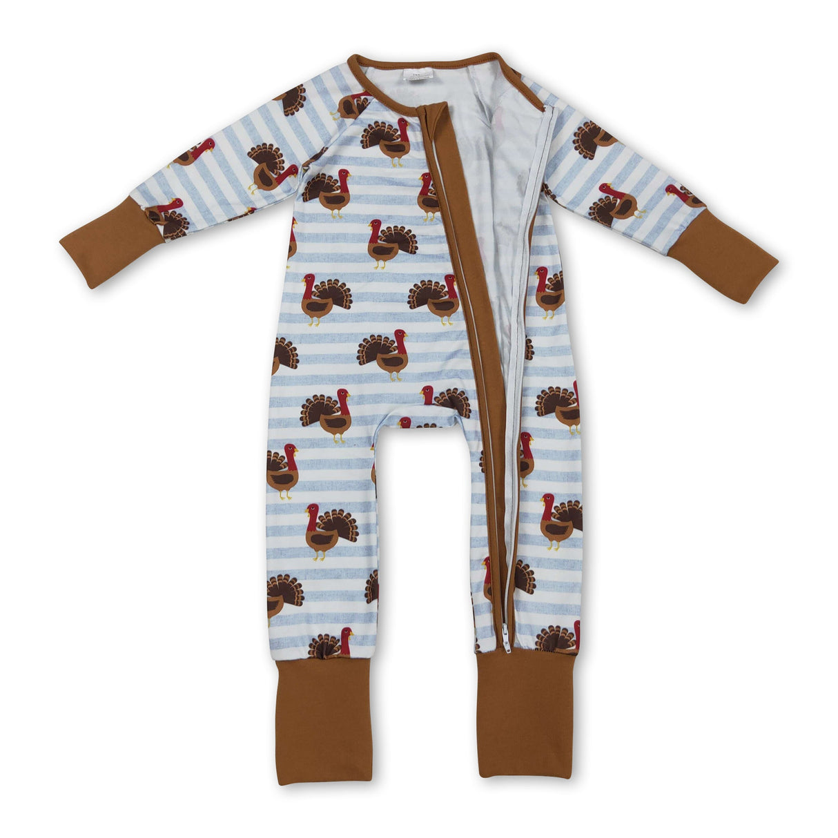 Brown turkey baby boy zipper Thanksgiving romper