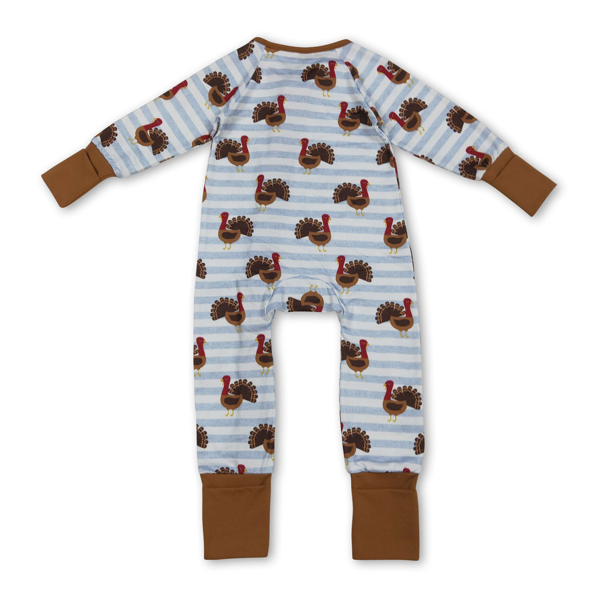 Brown turkey baby boy zipper Thanksgiving romper