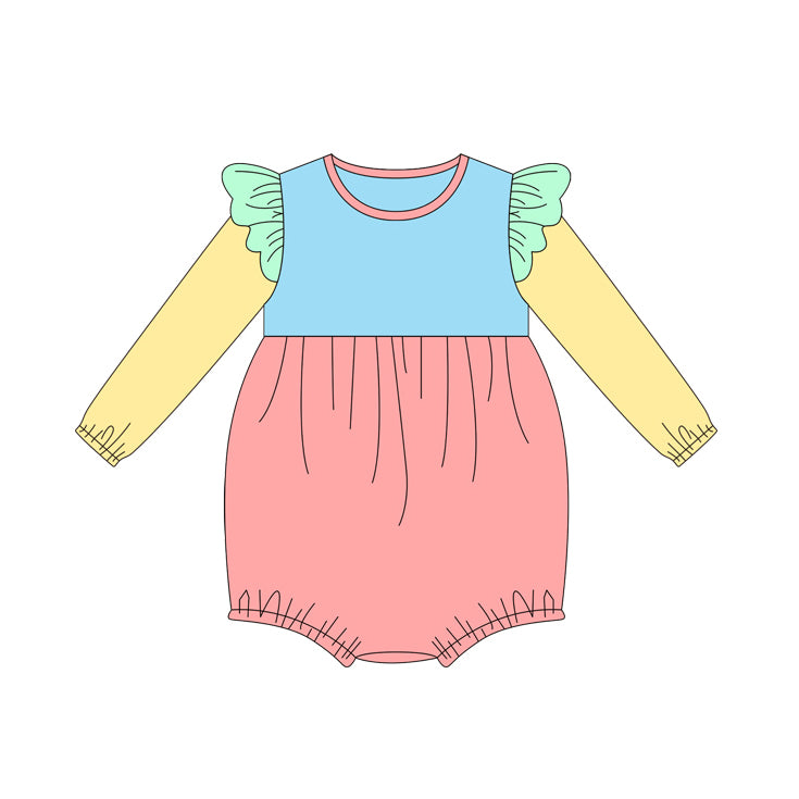 Long sleeves solid colors baby girls romper